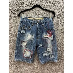 Vintage Y2K Pepe Jeans London 73 Patched Denim Shorts Jorts Blue Womens Size 14